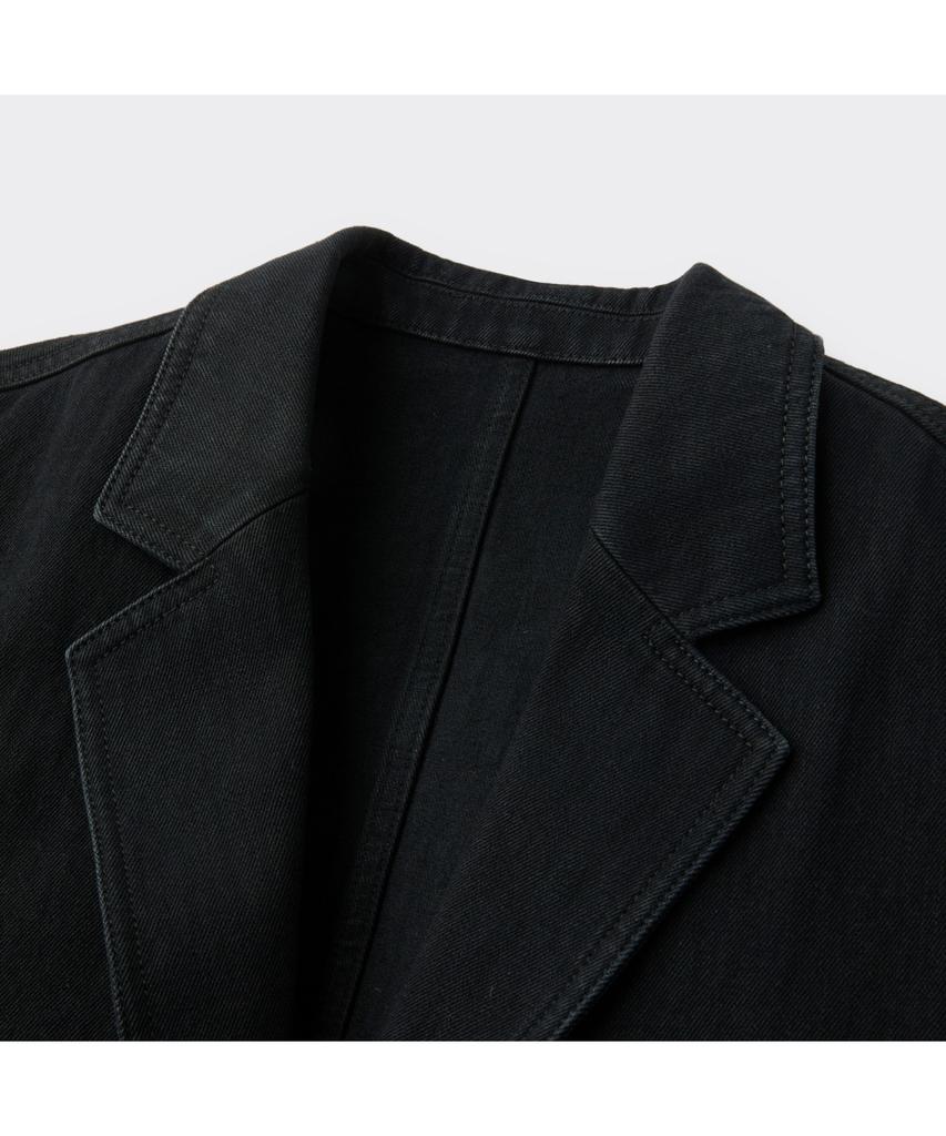 Customellow Black Notched Lapel Denim Jacket Cwjas26111Bkx