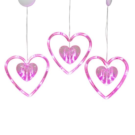 3Pcs Heart Curtain Lights with Suction Cups Portable Love Lamp Valentine's Day Window Lights with Remote Control Festive Romantic Lighting for