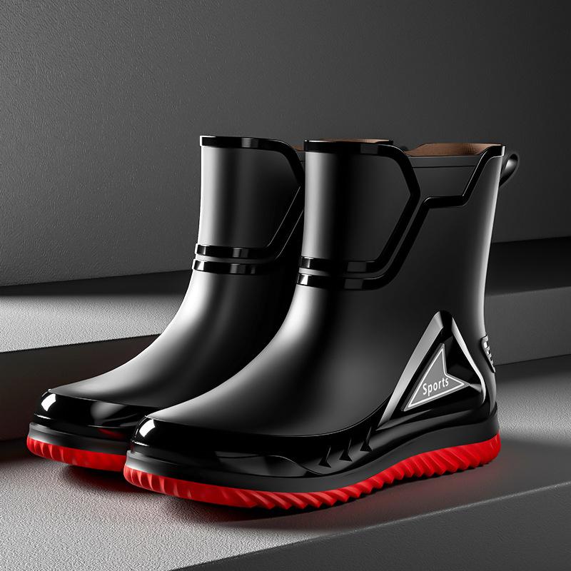 Men's rain shoes fashion trend medium and short rain shoes velvet water shoes work overshoes waterproof non-slip waterproof boots