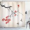 Ink Plant Flowers Shower Curtain Red Plum Japanese Cherry Blossom Bath Curtains Watercolor Print Modern White Bathroom Decor Set