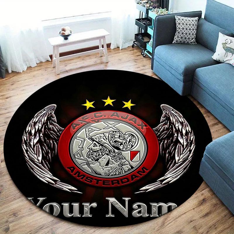AFC Ajax Individueller Name Runder Teppich, Teppich für Wohnzimmer Schlafzimmer Sofa Spielzimmer Dekoration, Rutschfeste Fußmatte