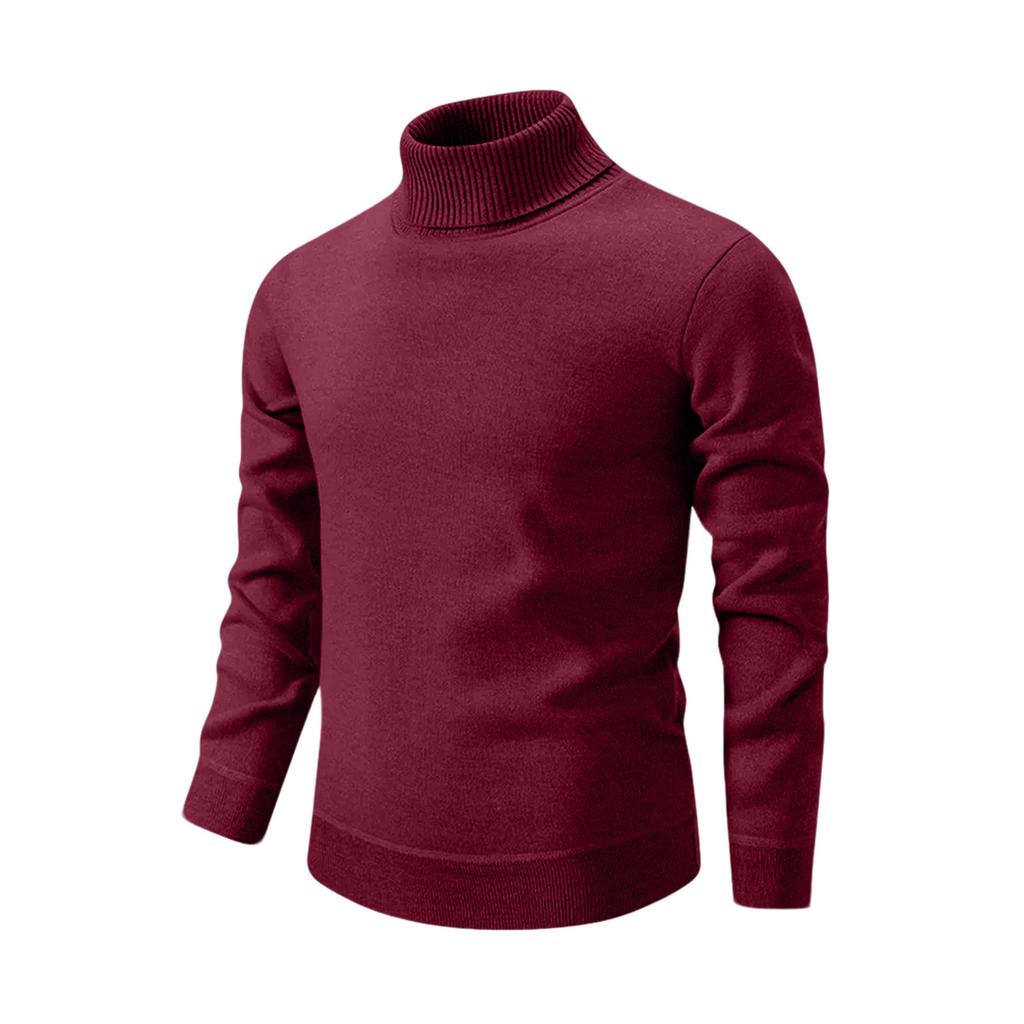 Men's Solid Color Warm Sweater Knitted Sweater High Collar Slim Bottom Knitted Sweater Long Sleeve Sweater