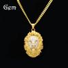 European Hip Hop Full Diamond Lion's Head Pendant Necklace Men's Personality Diamond Animal Stainless Steel Cuban Link Chain Accessories