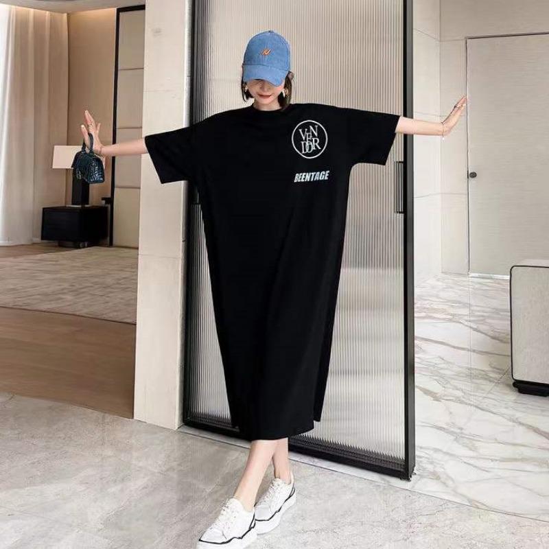 Summer Style Striped Dress Plus-size Women's Short Sleeved Over Knee T-shirt Dress