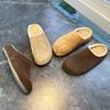 Chaussons à tête de sac en cuir pour femmes, hiver, à enfiler, chaussures en coton, demi-chaussons en velours, chaussures pour femmes