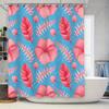 Blue Tropical Leaves Shower Curtain Bath Decor Waterproof Fabric Pink Floral Design For Bathroom Decoration