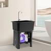 Utility Sink Space Saver Laundry Tub with Faucet, Freestanding Laundry Sink Garage Sink with Storage Shelf (Black)