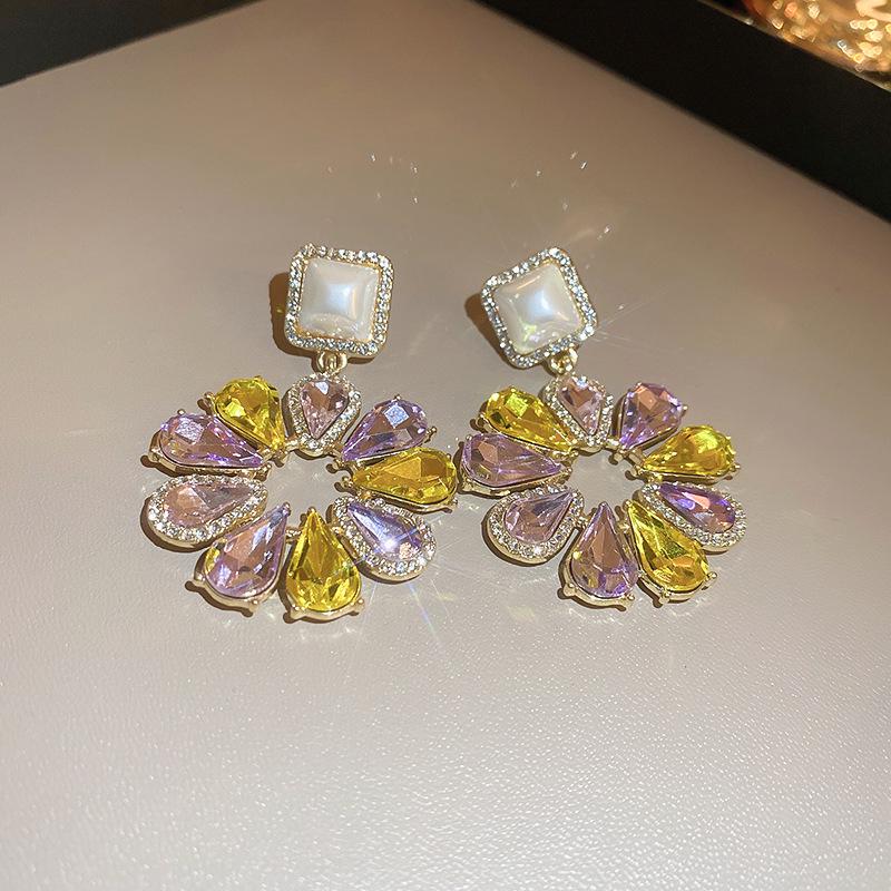 Elegant French Court Rhinestone Water Drop Tassel Earrings