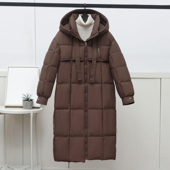Long Puffer Jacket for Women Winter Warm Hooded Coat with Zip Thickened Long Sleeve Down Coat with Pockets
