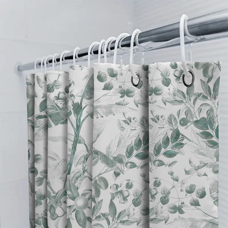 Grüne Blätter Duschvorhang Badezimmerdeko Wasserdichter Stoff Blumenmuster Badematten-Set Elegantes Design Heimtextil Handtuch Hangi