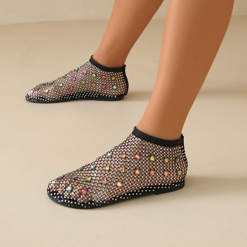 Plus Size Hollow Summer Net Shoes Foreign Style All-match Rhinestone Sleeve Soft Sole Sandal Boots