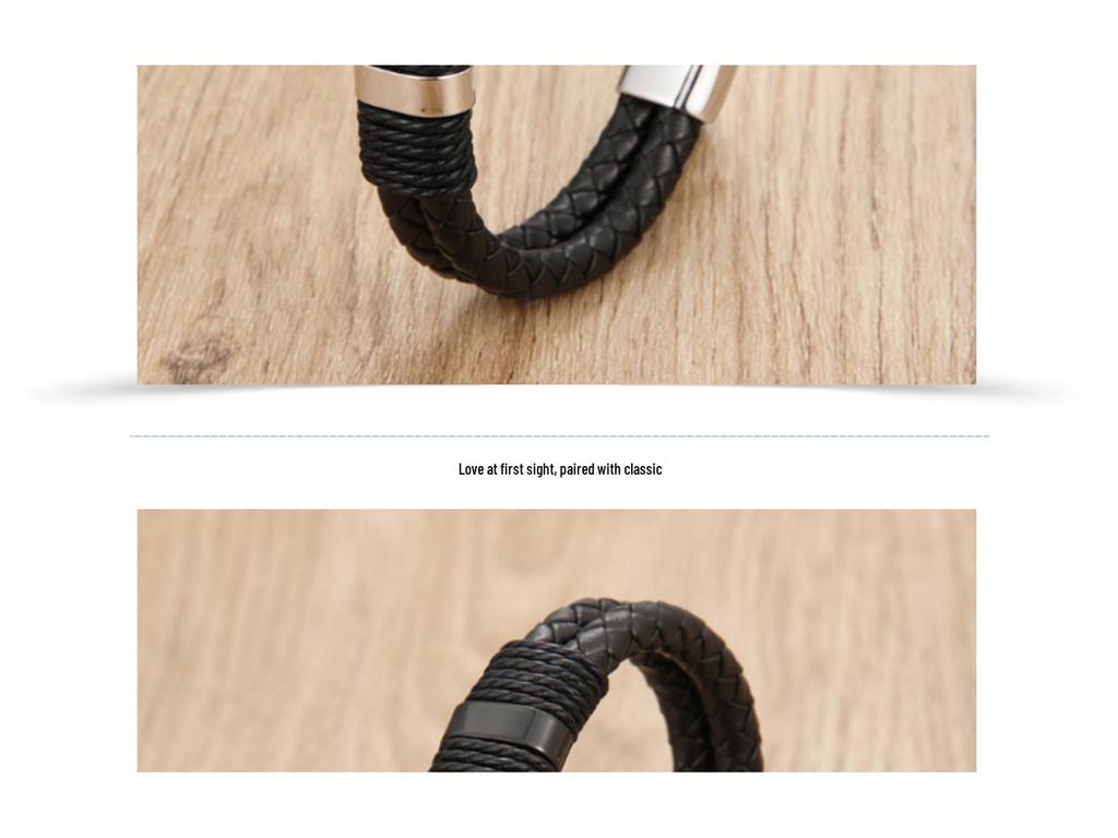 Heren Dubbellaags Titanium Staal & Echt Leer Armband met Magnetische Sluiting