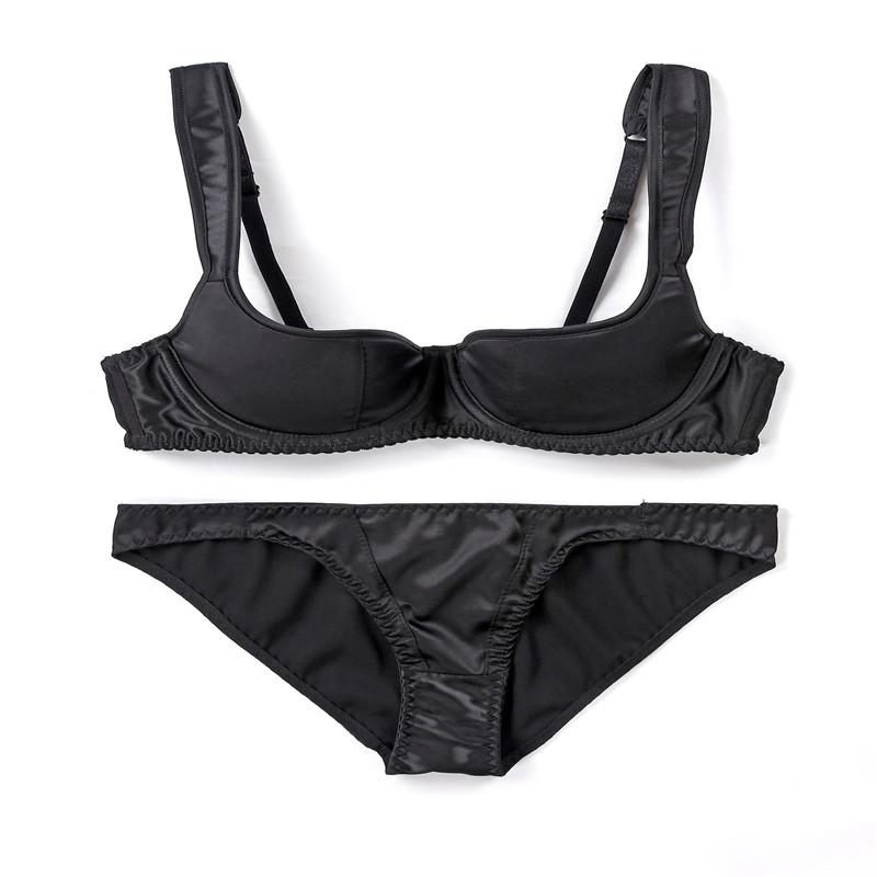 Nya Europa Kvinnor Sexiga Underkläder Ultratunna BH Set Halv Kopp Slät Bekväm BH Trosa Set Sexig tjej BH Set Big Cup BH