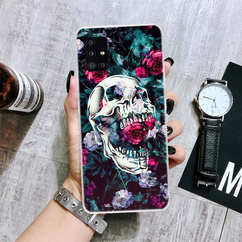 Floral Sugar Skull Flower Phone Case For Samsung Galaxy A12 A22 A32 A42 A52 A72 A51 A71 5G A41 A31 A21 A02S M12 M21 M31 M30S
