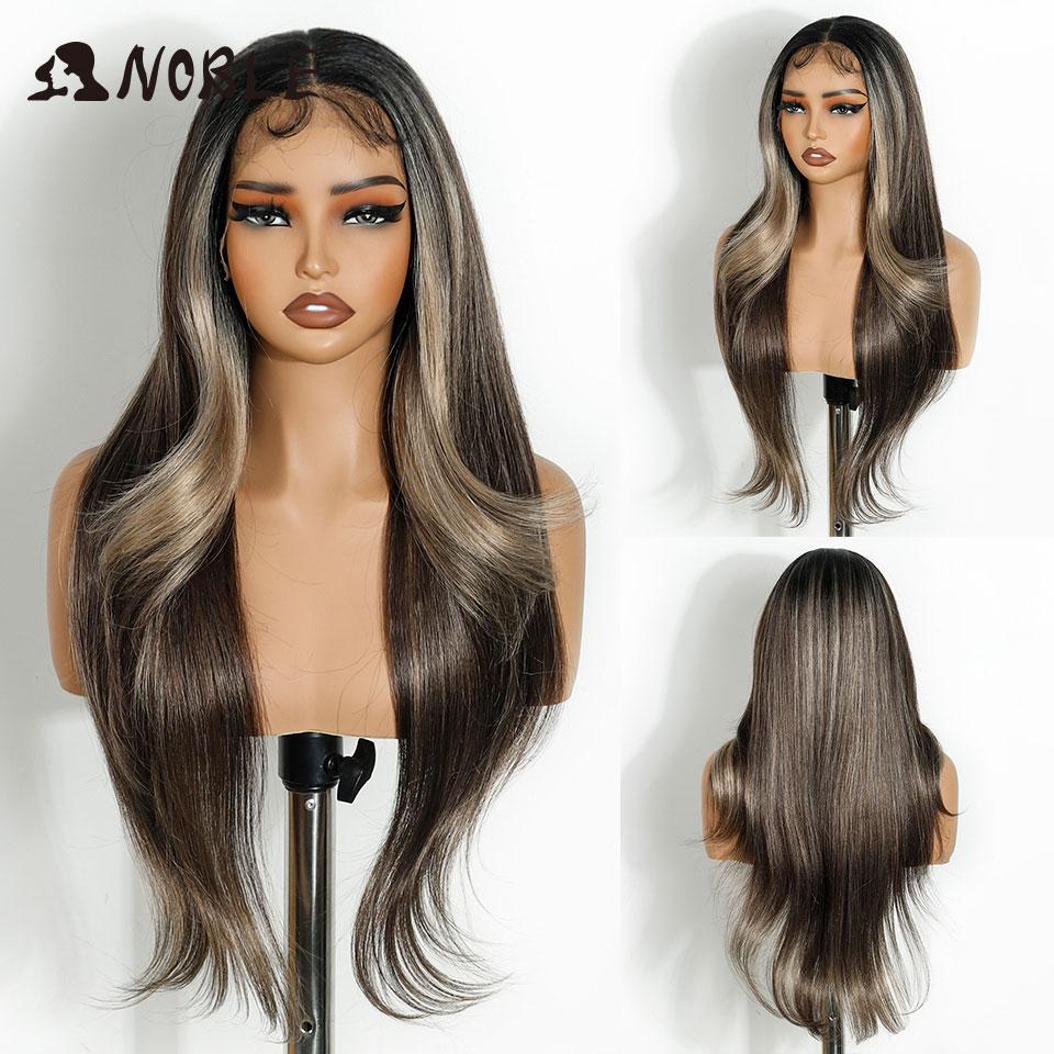 Noble Synthetic Lace Front Wig 28“ Highlight Honey Straight Bob Wig Cosplay Wigs For Women Lace Wig Lace Front Wig Synthetic