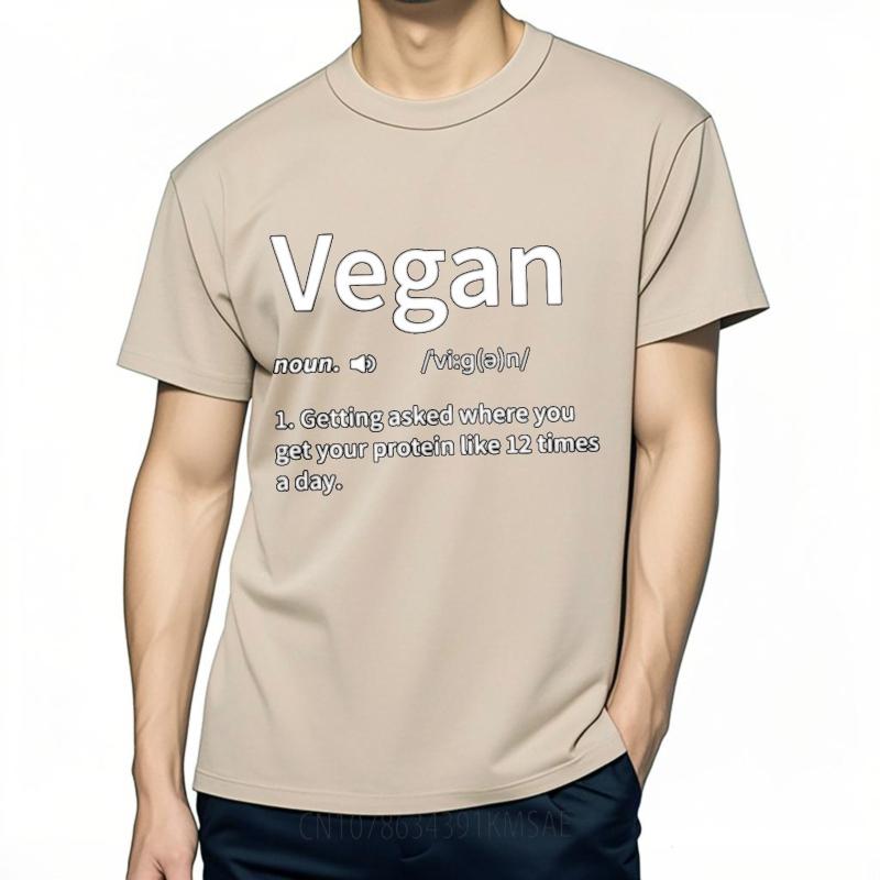 Solid Color Men Oneck t shirt Casual Vegan Definition Protein Question Daily Humor TShirt Minimalist Men Teeshirt Mens Tshirt