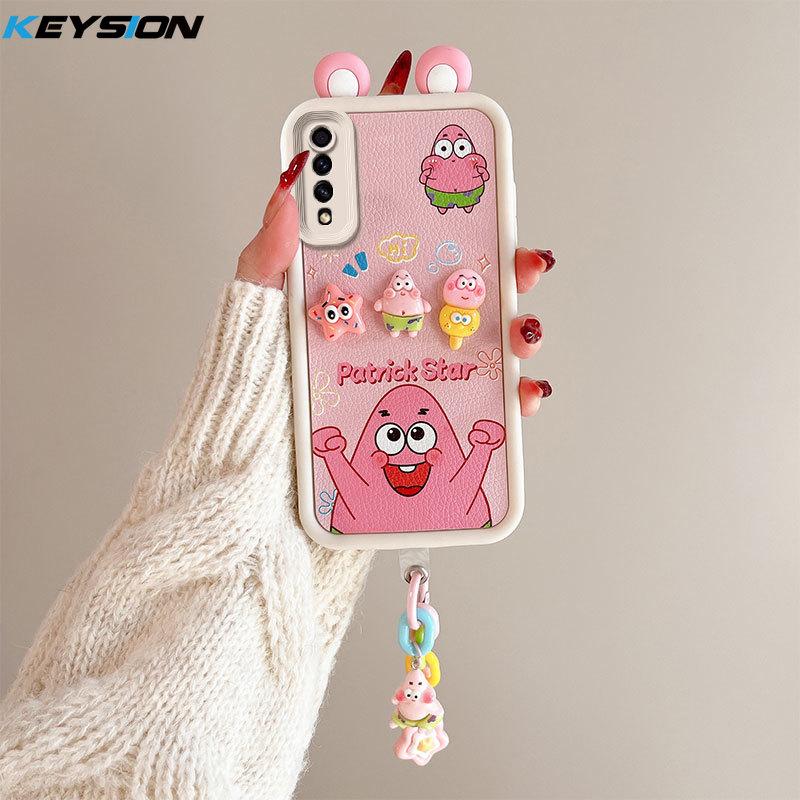 KEYSION Cute Ear 3D Cartoon Case for Samsung A50 A50S with Bracelet Soft Silicone Shockproof Phone Back Cover for Galaxy A30S