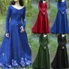 Women's V Neck Long Sleeve Maxi Dress Slim Fit High Waist Vintage Medieval Renaissance Solid Color Ball Gown Party Costume