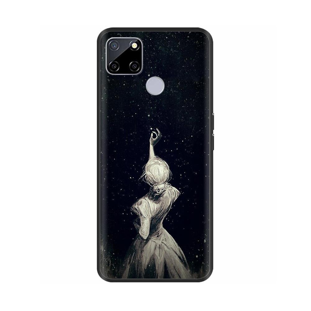 Für Realme C25 Hülle C25s Weiche Niedliche Abdeckung für OPPO Realme C25Y C21Y Silikon Schwarze TPU Handyhülle Für OPPO Realme C21 Blume Capa