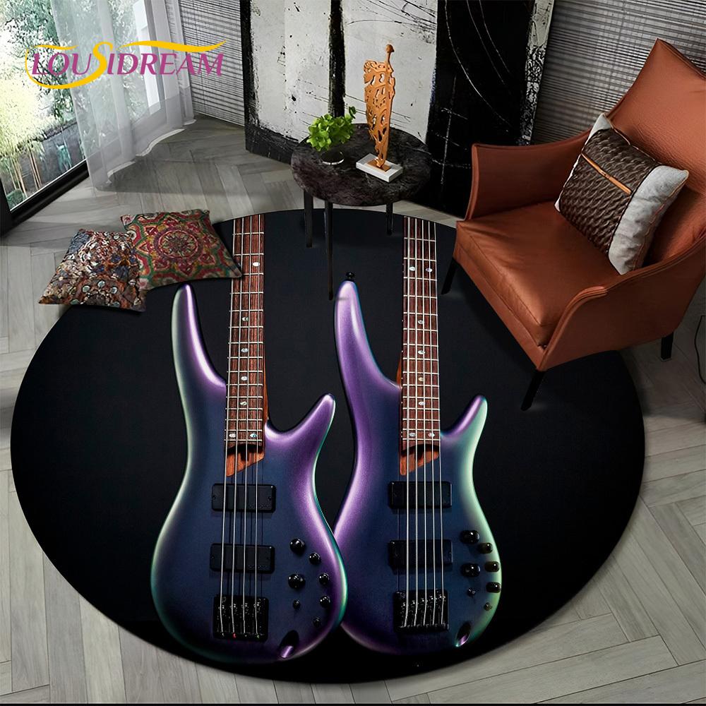 3D Electric Guitar Classical Guitar Music Round Carpet Rug for Living Room Bedroom Child Decor,Pet Area Rug Non-slip Floor Mat