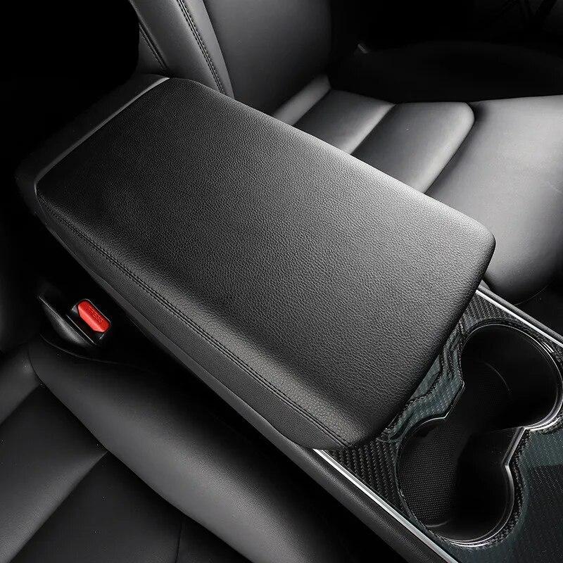 Für Tesla Model 3 Model Y Auto Armlehnenbox Schutzhülle Mittelkonsole Armlehnenabdeckung Leder Zubehör Dekoration Innenraum