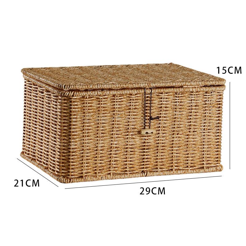 Huishoudelijke Opbergmand Imitatie Rotan Gevlochten Opbergdoos met Deksel Stofdichte Kleding Diversen Container Bureau-organizer
