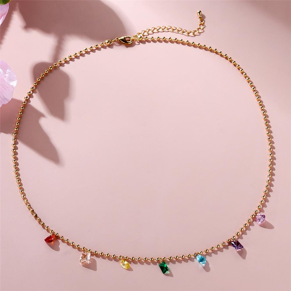 Female Crystal Rainbow Zircon Stone Pendant Necklace Vintage Yellow Gold Color Wedding Jewelry For Women