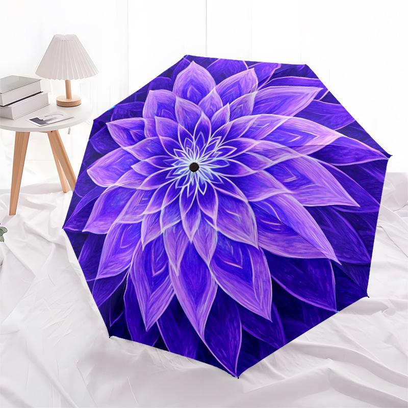 1pc Purple Lotus Mandala Automatic Open/close Folding Umbrella, Compact Portable Travel Umbrella,Durable Construction Yy250814195