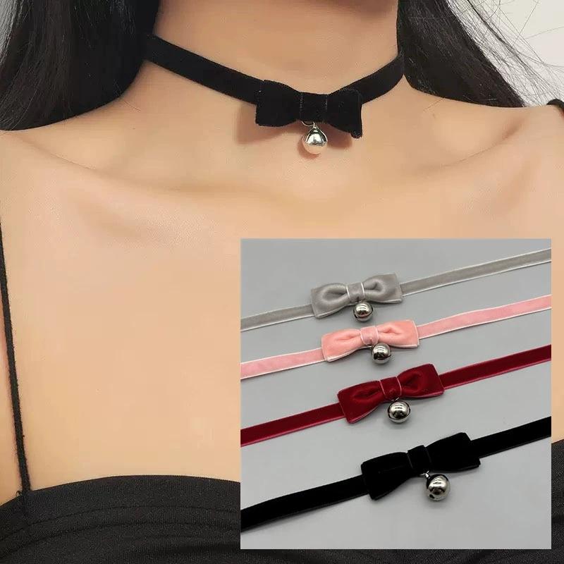 2025 Women's Sexy Velvet Bow Choker Bell Pendent Necklace Clavicle Chain Lady Elegent Cute Jewelry Accessory Girl Gifts