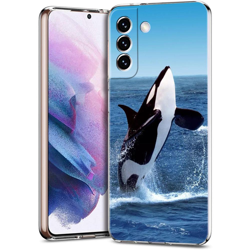 Handyhülle für Samsung Galaxy S24 Ultra S23 FE S22 S20 S21 5G S10 S9 Plus S10E S8 Transparent Orca Ozean süßer Schwertwal Hülle
