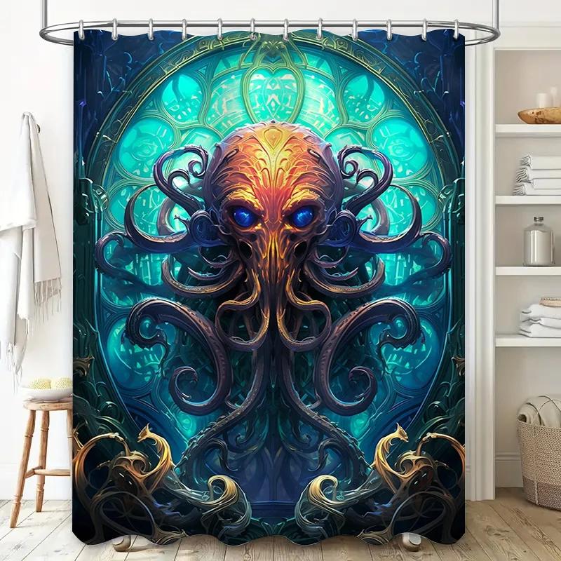Stylish Blue Octopus Shower Curtain Modern Bathroom Decor for Bathrooms Showers Waterproof Fabric with Hook Rings