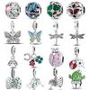 Plantes Insectes Breloques Perle Argent Sterling 925 Papillon Libellule Cactus Trèfle Pendentif Suspendu Compatible Bracelet Jonc DIY Zircon