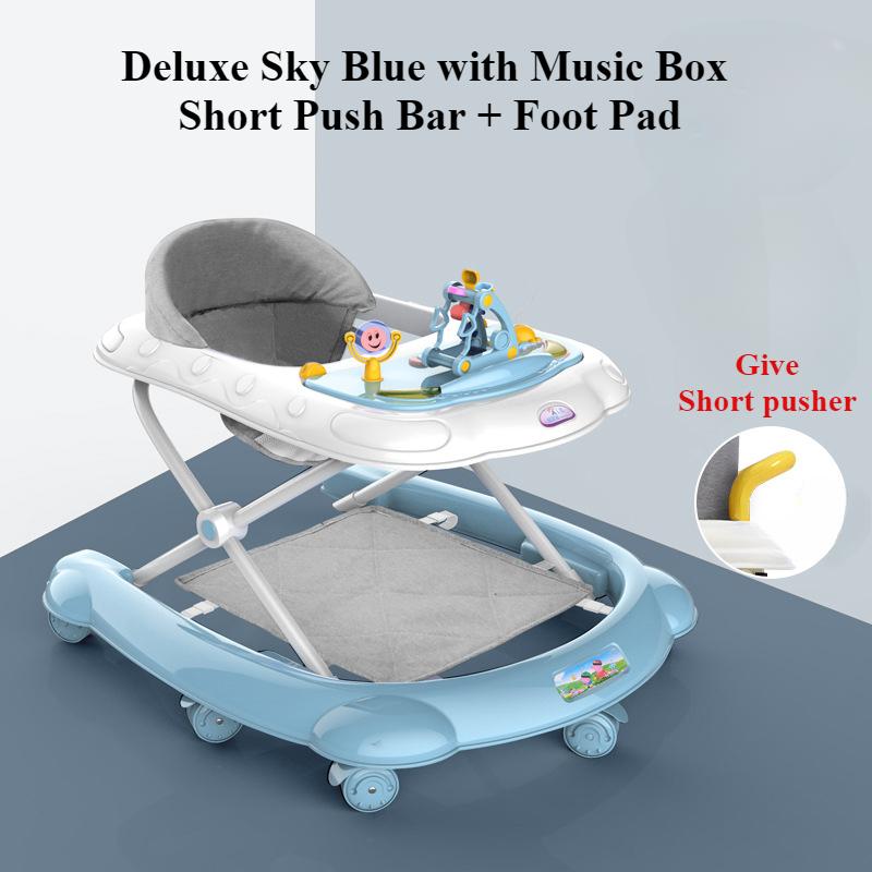 2 In 1 Baby Walker with Music & Light Spinning Toy Dining Tray Safety Brake Floor Mats Push Handle Baby Push Walker Anti-slip