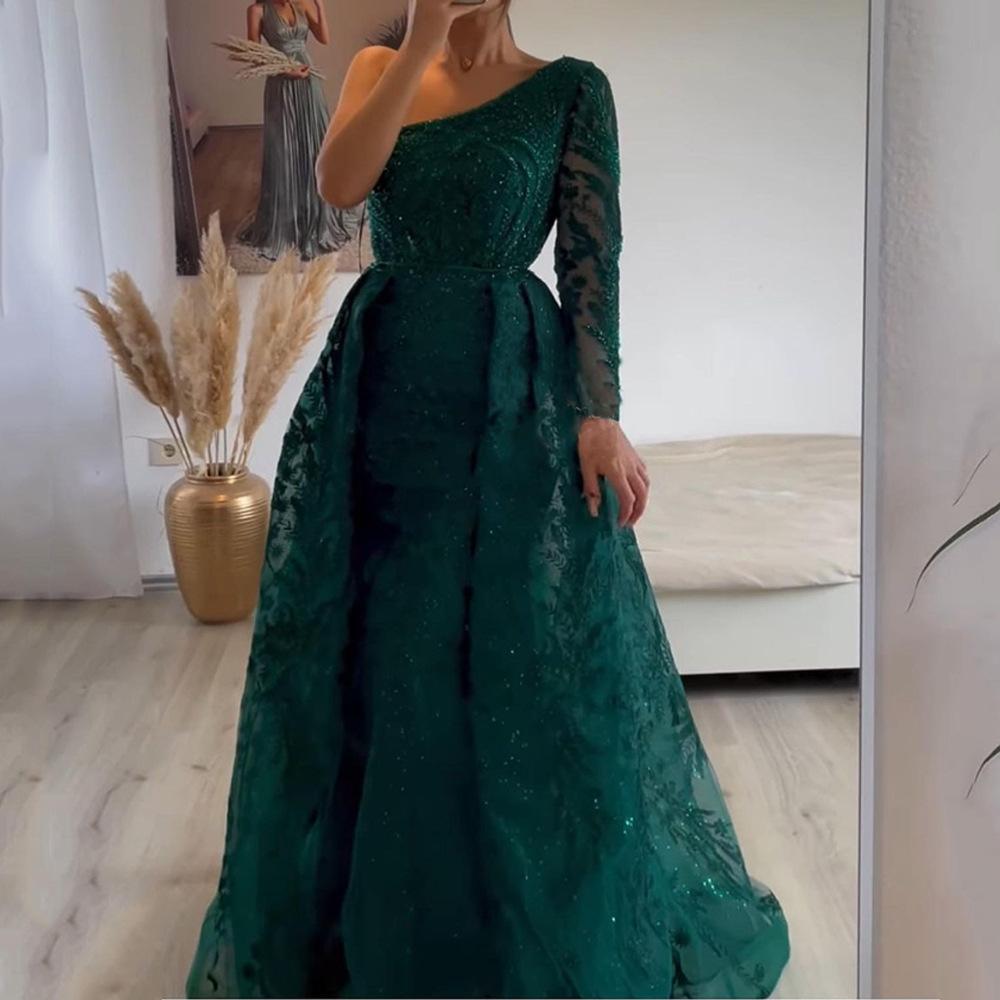 Y9360 Summer New European and American Women's Clothing Beaded Light Luxury Slanted Shoulder Dress Slim Fishtail Dress Skirt