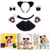 Set Costum Animale Halloween Set Bentișă cu Urechi de Pisică Set Urechi de Pisică Drăguțe Coadă de Pluș Papion Fustă din Plasă Mănuși pentru Petrecere