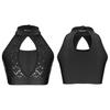 Kids Girls Sleeveless Shiny Sequin Patchwork Style Crop Top for Dance Gymnastic Costume