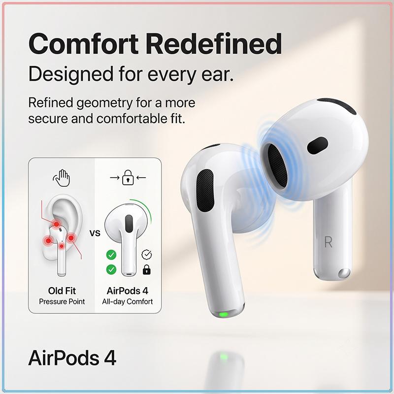 Apple AirPods 4 Bluetooth 5.3 Bezdrôtové slúchadlá Adaptívne EQ Izolácia hlasu Duálny mikrofón Dlhá doba prehrávania 30H Automatické vyskakovacie okno Športové Mini slúchadlá