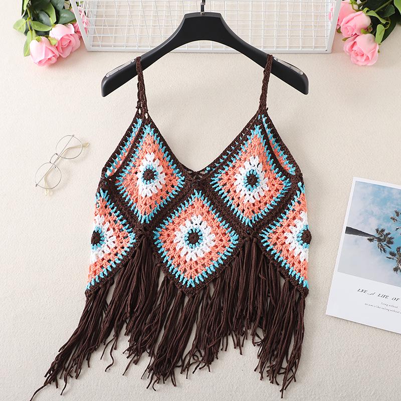 Ethnic Style Handmade Crochet Tassel Suspenders - Bohemian Vacation Vest