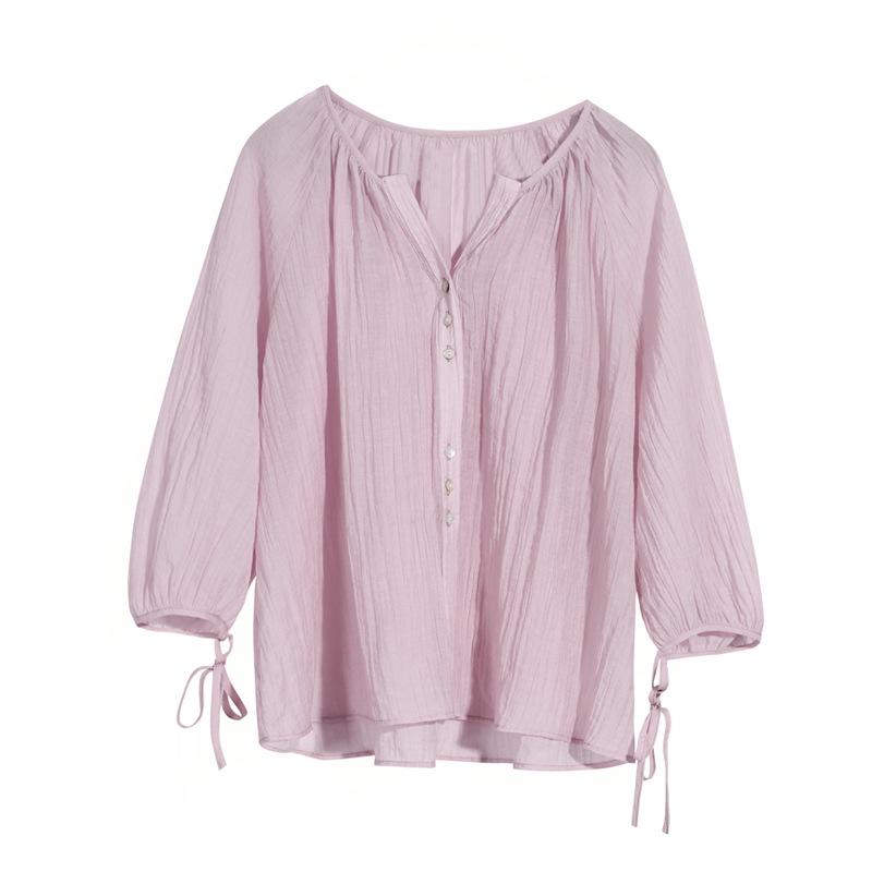 Chemise d'été 2020 pour femme en Tencel Protection Solaire - Manches Lanterne, Décontractée, Ample, Design Plissé