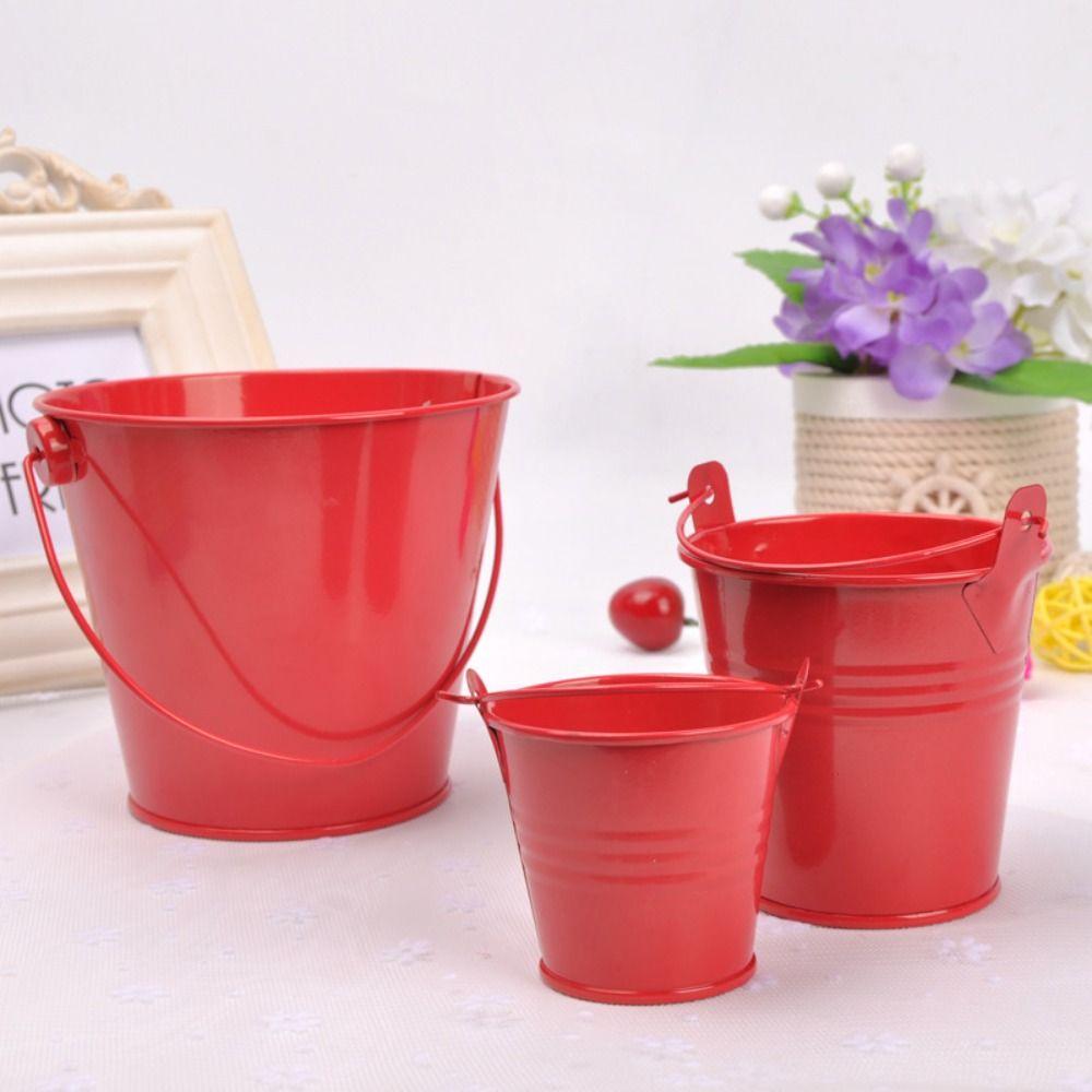 Tinplate Flower Barrel Miniatures Pastoral Tinplate Water Bucket Iron Flower Pot  Kids Toy