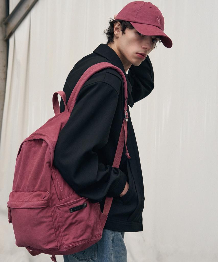 Leathery Varsity Cotton Backpack [Pink]