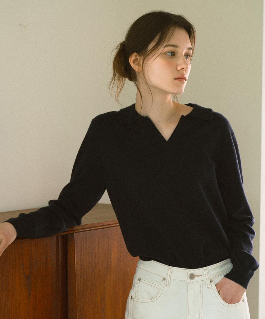 YUPPE Frill Collar Knit_Navy