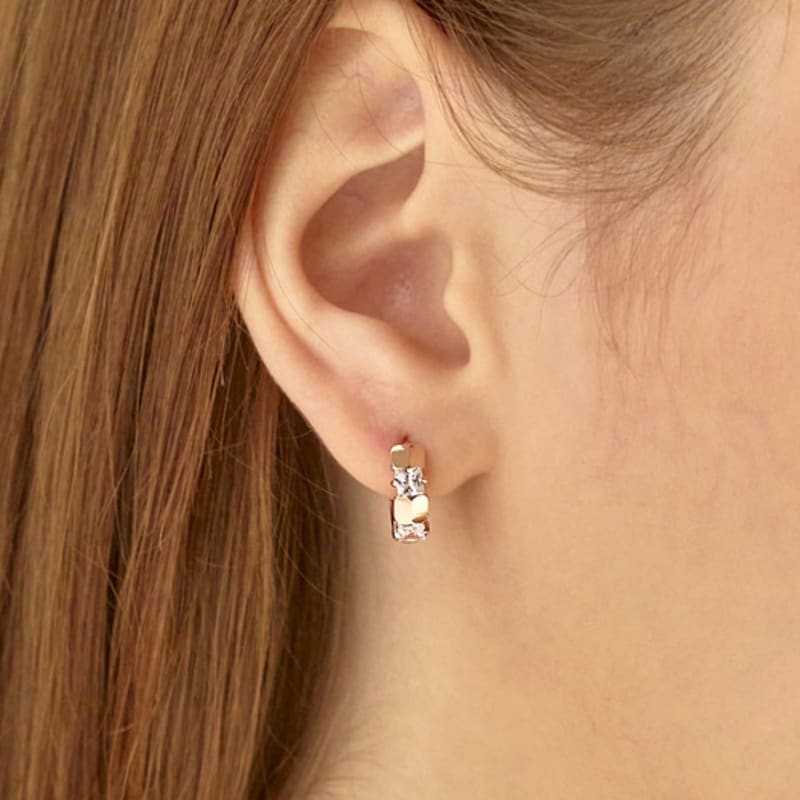 Brincos de Orelha de Um Toque Grandes com Zircônia 14K ELLE Jewelry (Pino Dourado) ELGPEE404