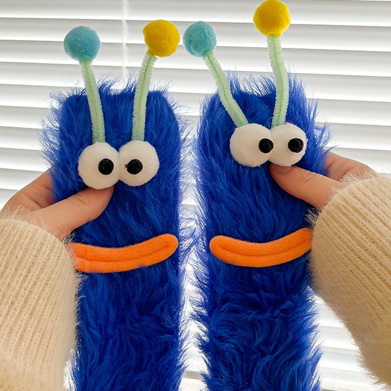 Vinter Stort Munmonster Design Varma Godisfärger Roliga Loungesockor Plysch One Size Bekväma Luddiga Strumpor Gåva Flerfärgade