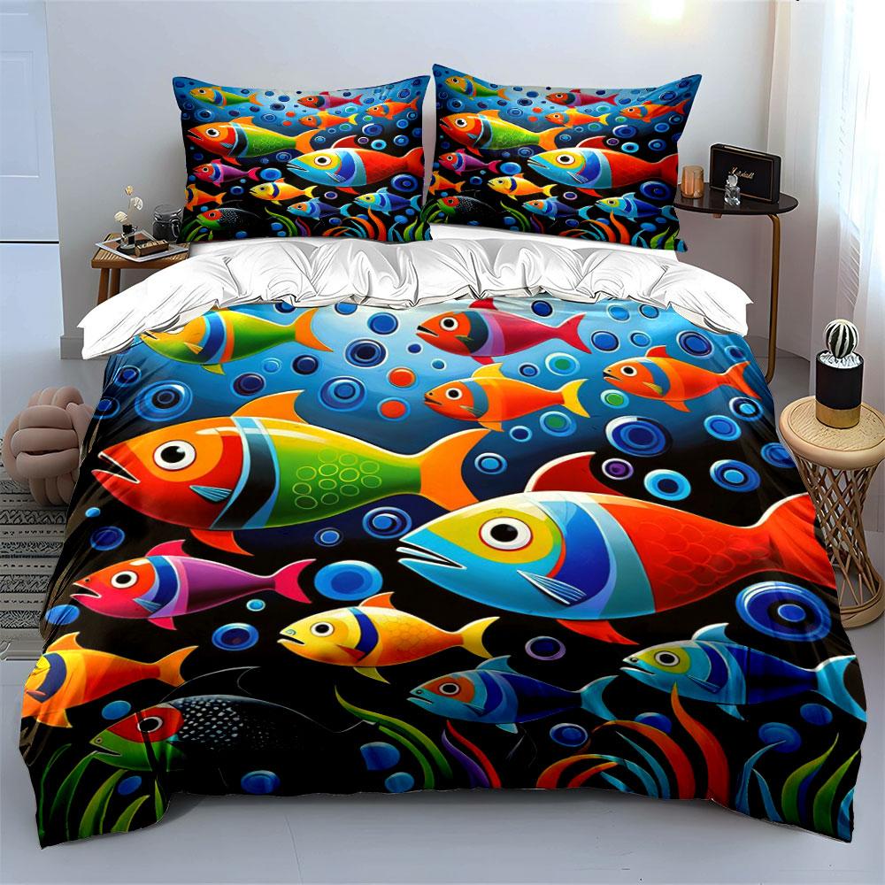 Colorful Fish and Bubbles. Bedding Sets Duvet Cover Sets Duvet Covers Pillowcases(1*Duvet Cover 2*Pillowcases Without Duvet Insert)