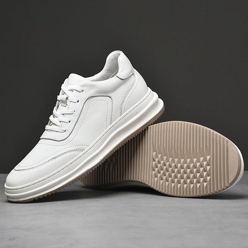 Mens Sneakers Lace Up Spring Autumn England Mens Casual Shoes Men's Genuine Leather Shoes Soft Bottom Men's White Shoes Tenis