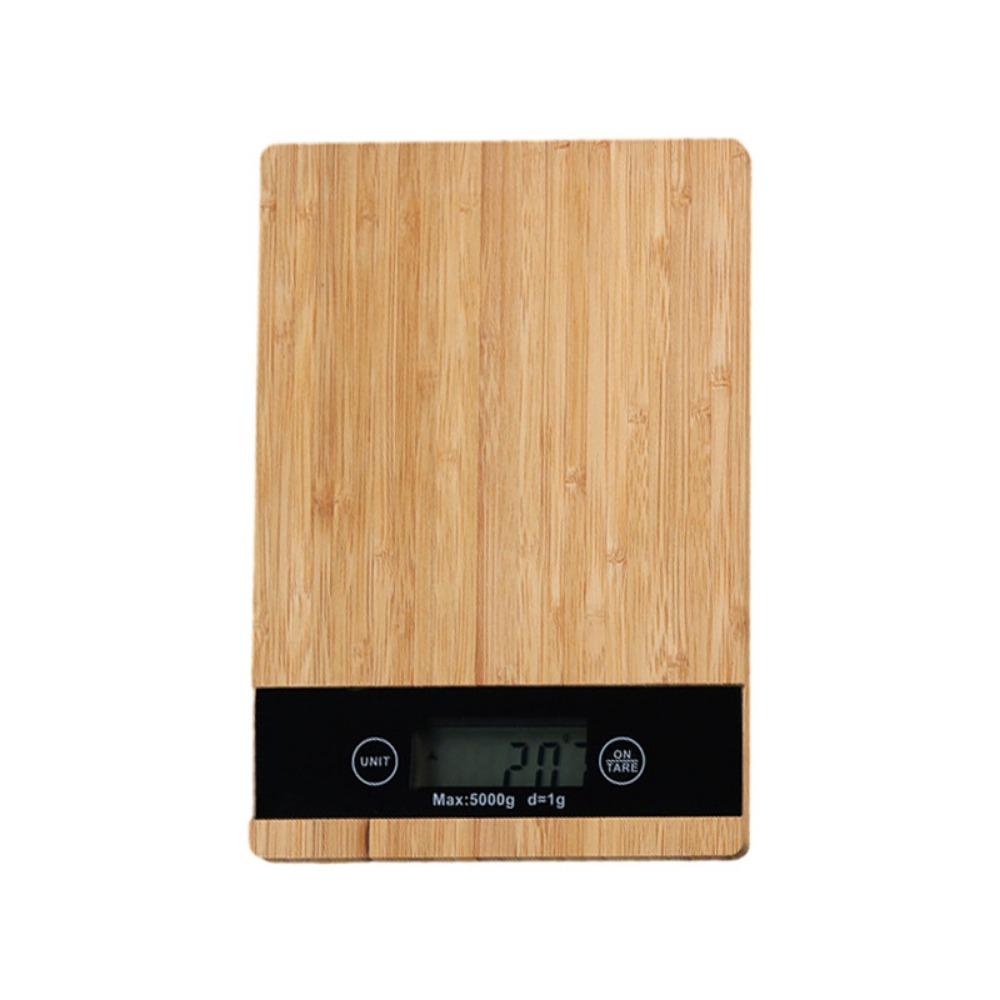 LCD Display Bamboo Kitchen Scale Tare Function 5kg Weighing Digital Food Scales Portable Waterproof Electronic Household Scale