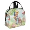 Niedliches Sarah Kay Mädchen Fahrradfahrt Brotdosen Zubehör Cartoon Dorfleben Thermisch Kaltes Essen Picknick Reise Tasche Isoliert