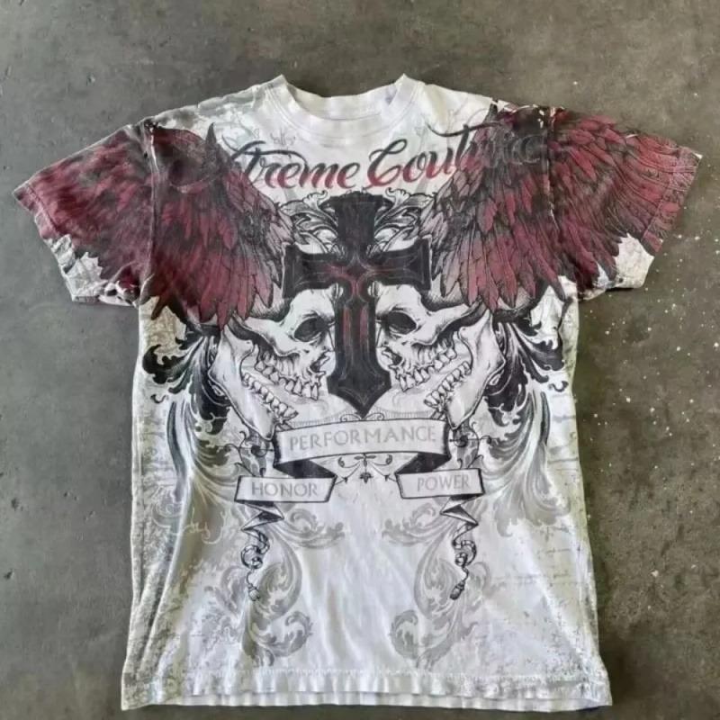 Affliction T-Shirt Vintage Punk Hip Hop Graphic T Shirt Men Round Neck Polyester Short Sleeve Top