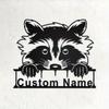Personalized Raccoon Metal Wall Art, Custom Family Name Sign for Home Kitchen Garden Decor